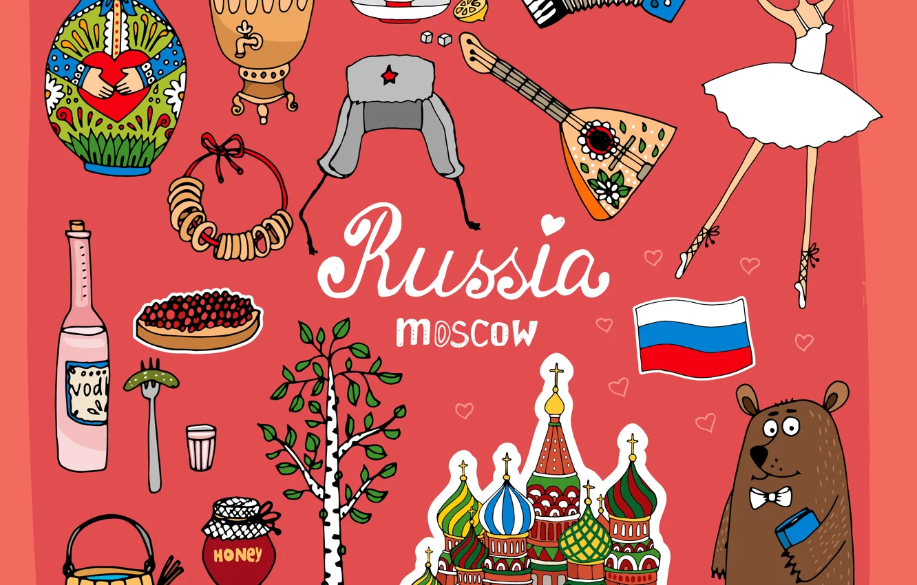 Photo wallpaper Cathedral, Church, Flag, Moscow, Bear, St. Basil's Cathedral, Russia, Vodka