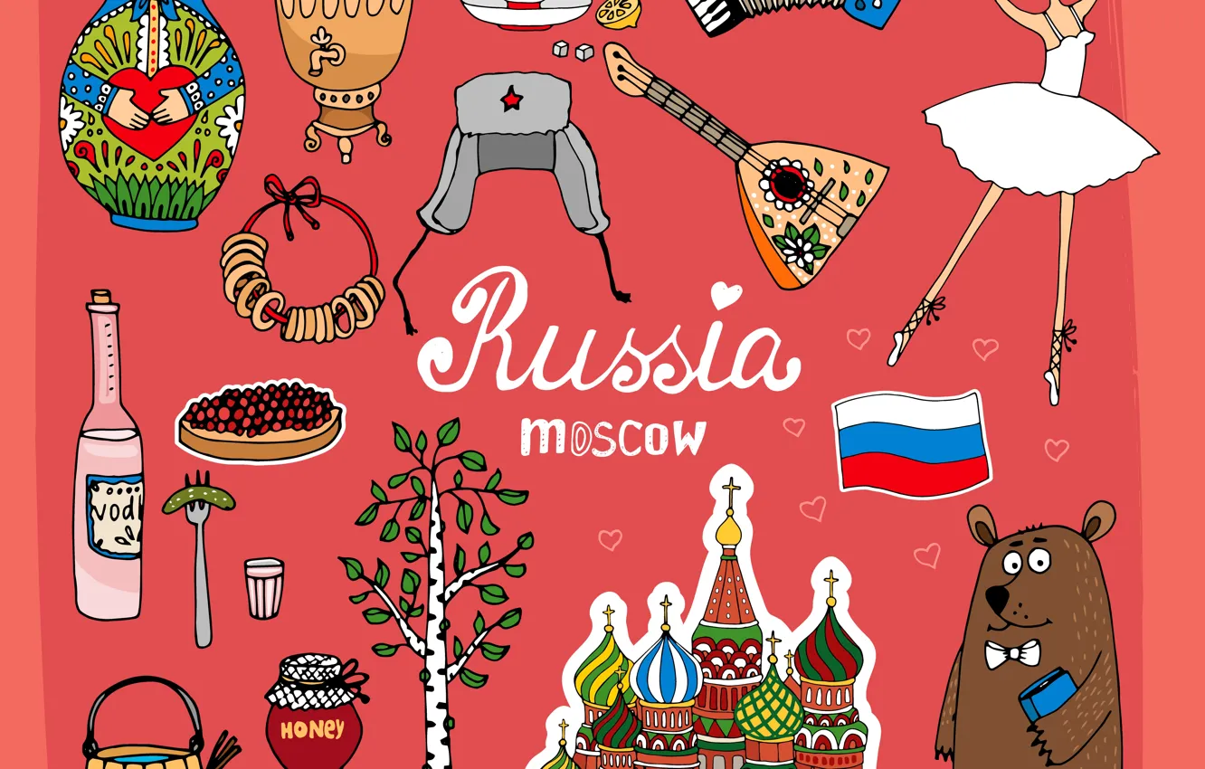 Photo wallpaper tea, flag, bear, Church, Moscow, Cathedral, symbol, bagels