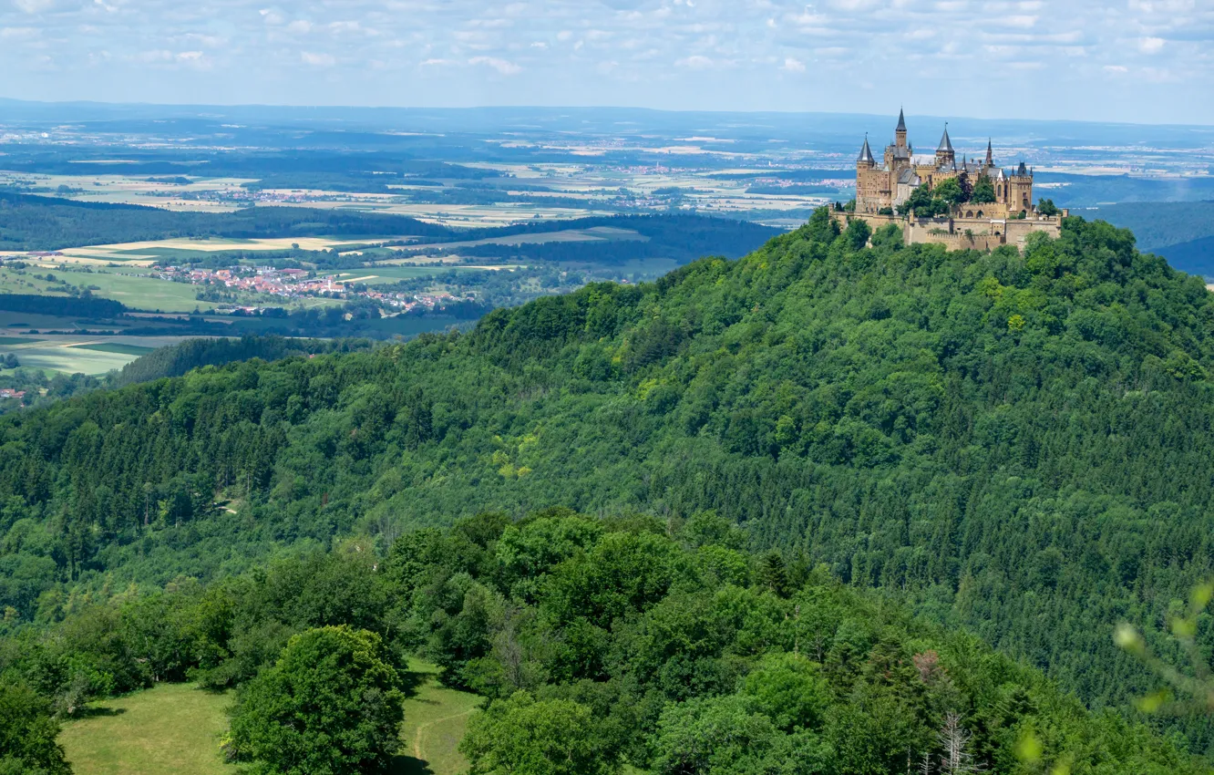 Photo wallpaper forest, castle, Germany, hill, Hohenzollern, Hohenzollern Castle