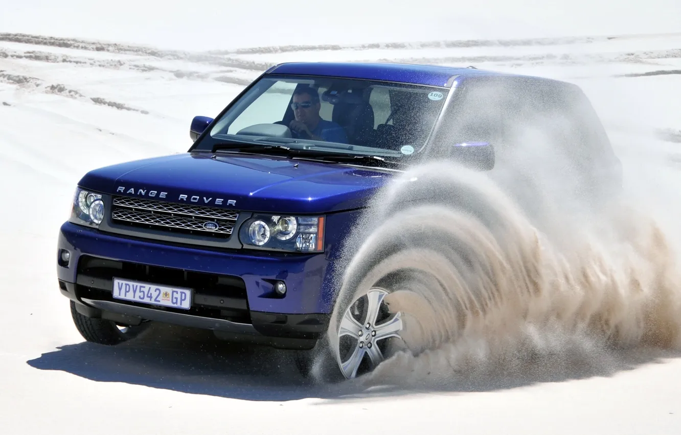 Photo wallpaper sand, blue, background, sport, jeep, SUV, Land Rover, Range Rover