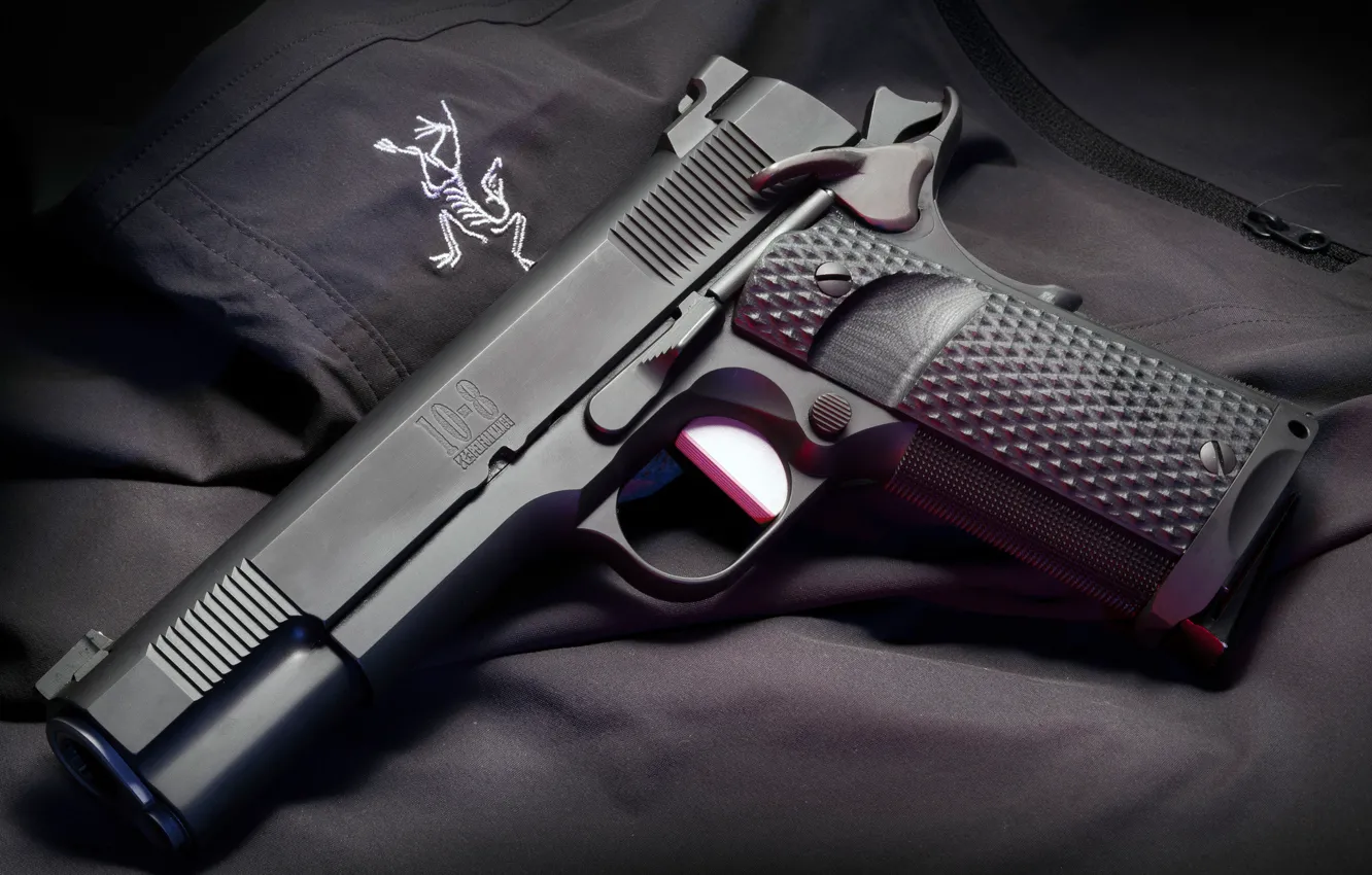 Photo wallpaper gun, weapons, 1911, semi-automatic, Hilton India