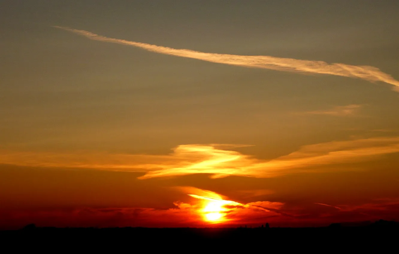 Photo wallpaper the sky, the sun, clouds, sunset, glow
