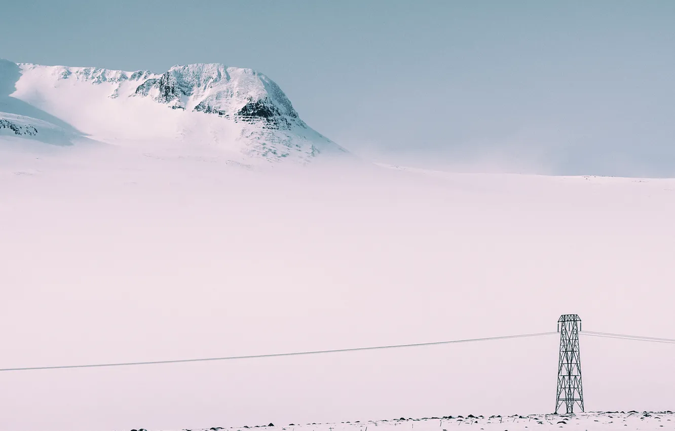 Photo wallpaper winter, snow, power line