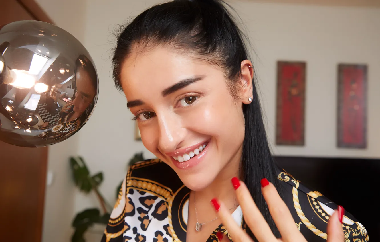 Photo wallpaper ponytail, model, awesome, gorgeous, posing, closeup, beautiful face, red nails