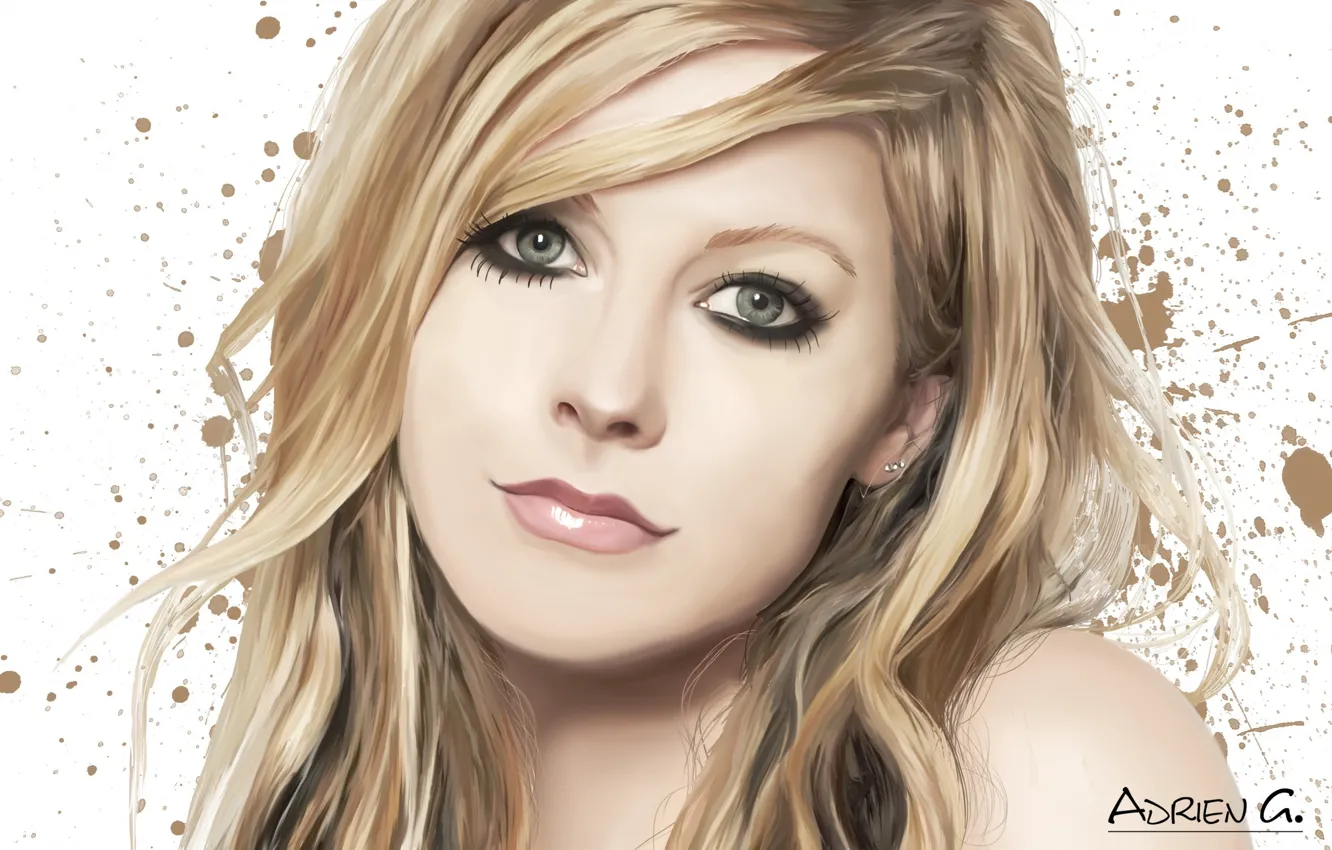 Photo wallpaper girl, face, art, blots, singer, Avril Lavigne, Adrien Gaudin