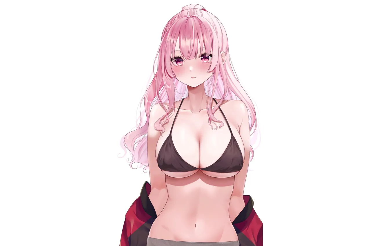 Photo wallpaper girl, hot, sexy, pink hair, boobs, anime, pretty, breasts