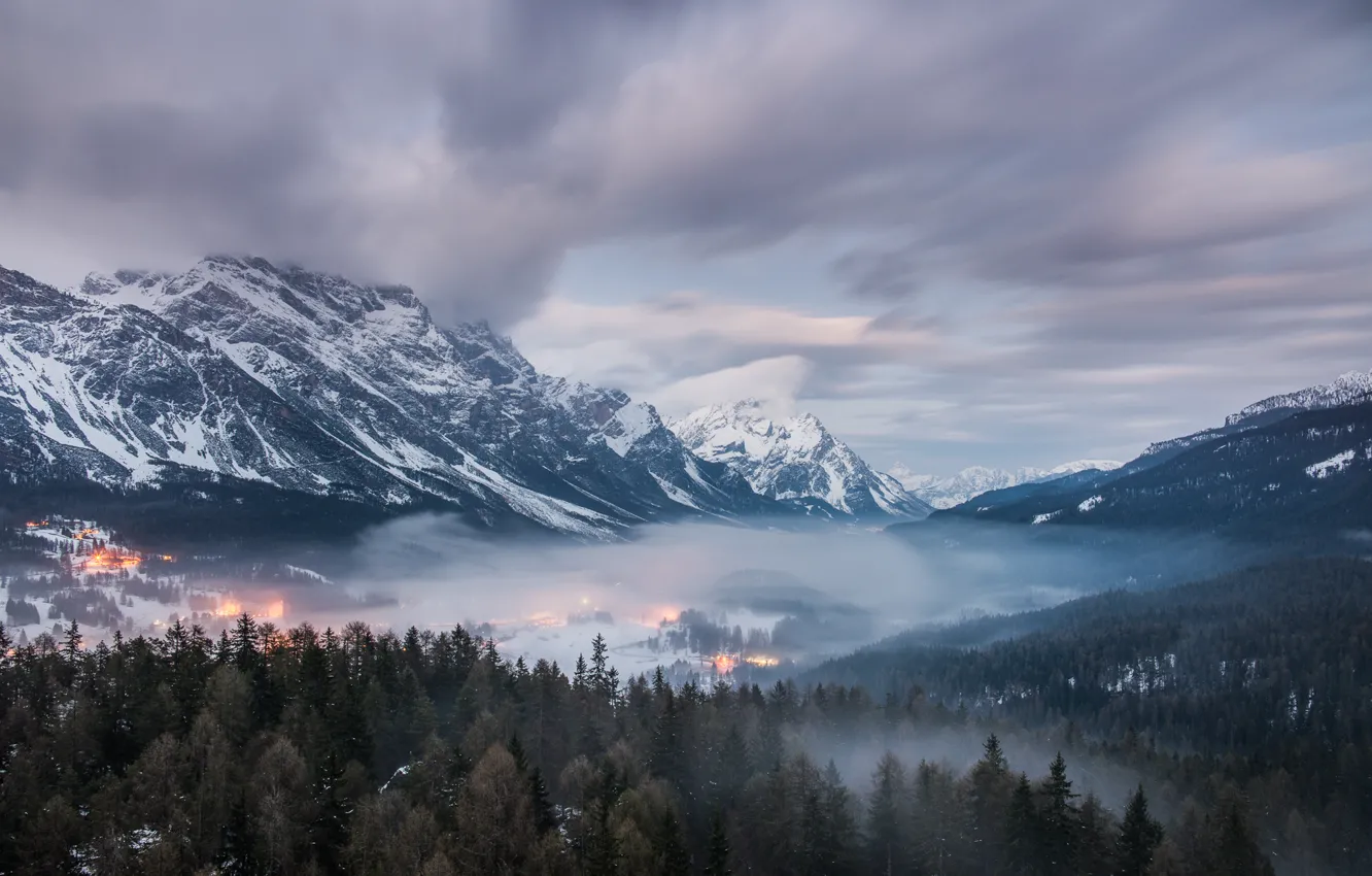 Photo wallpaper forest, mountains, valley, Italy, Italy, The Dolomites, Veneto, Veneto