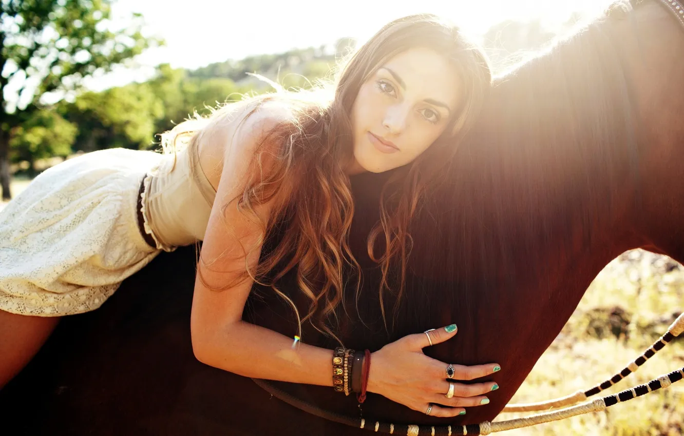 Photo wallpaper girl, horse, photoshoot