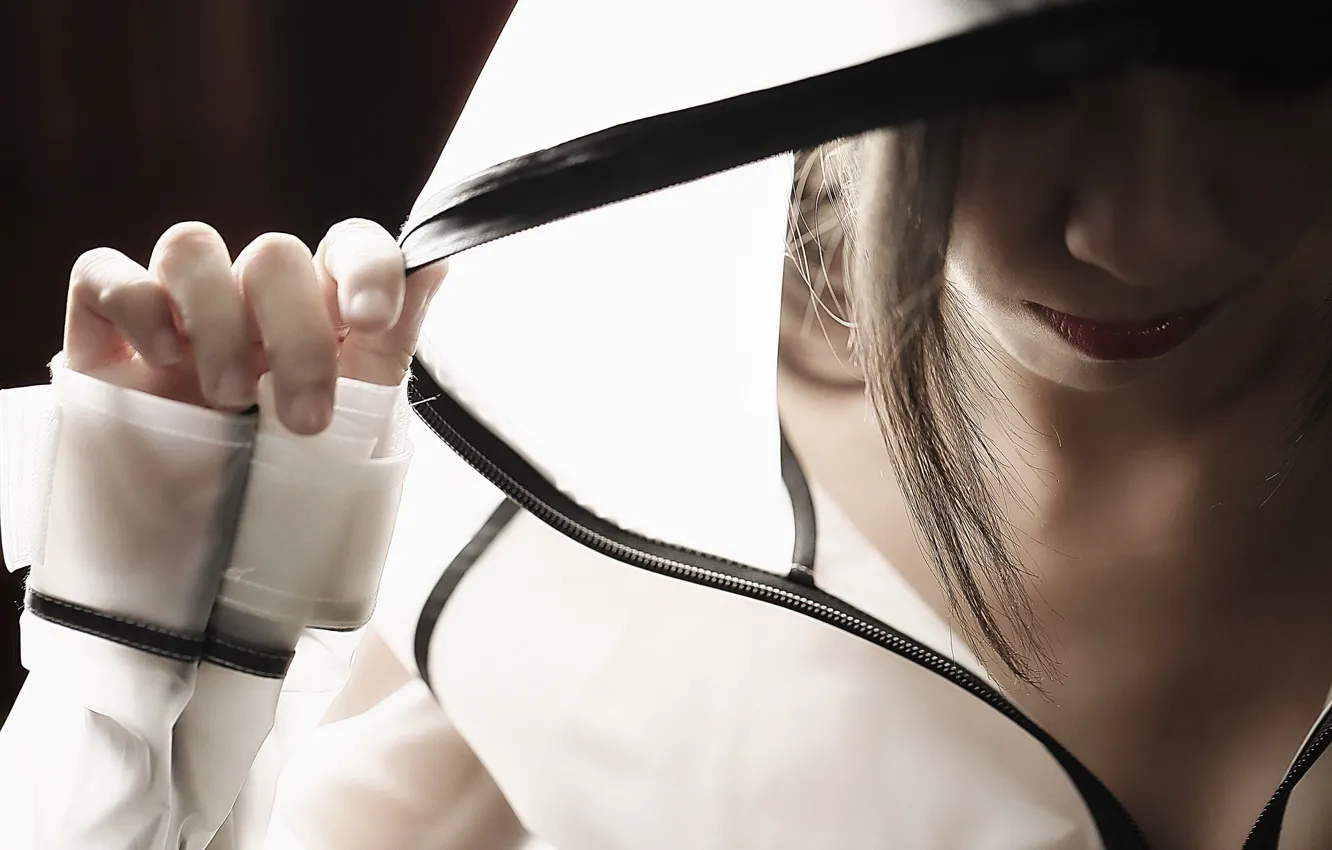 Photo wallpaper girl, face, hood, East