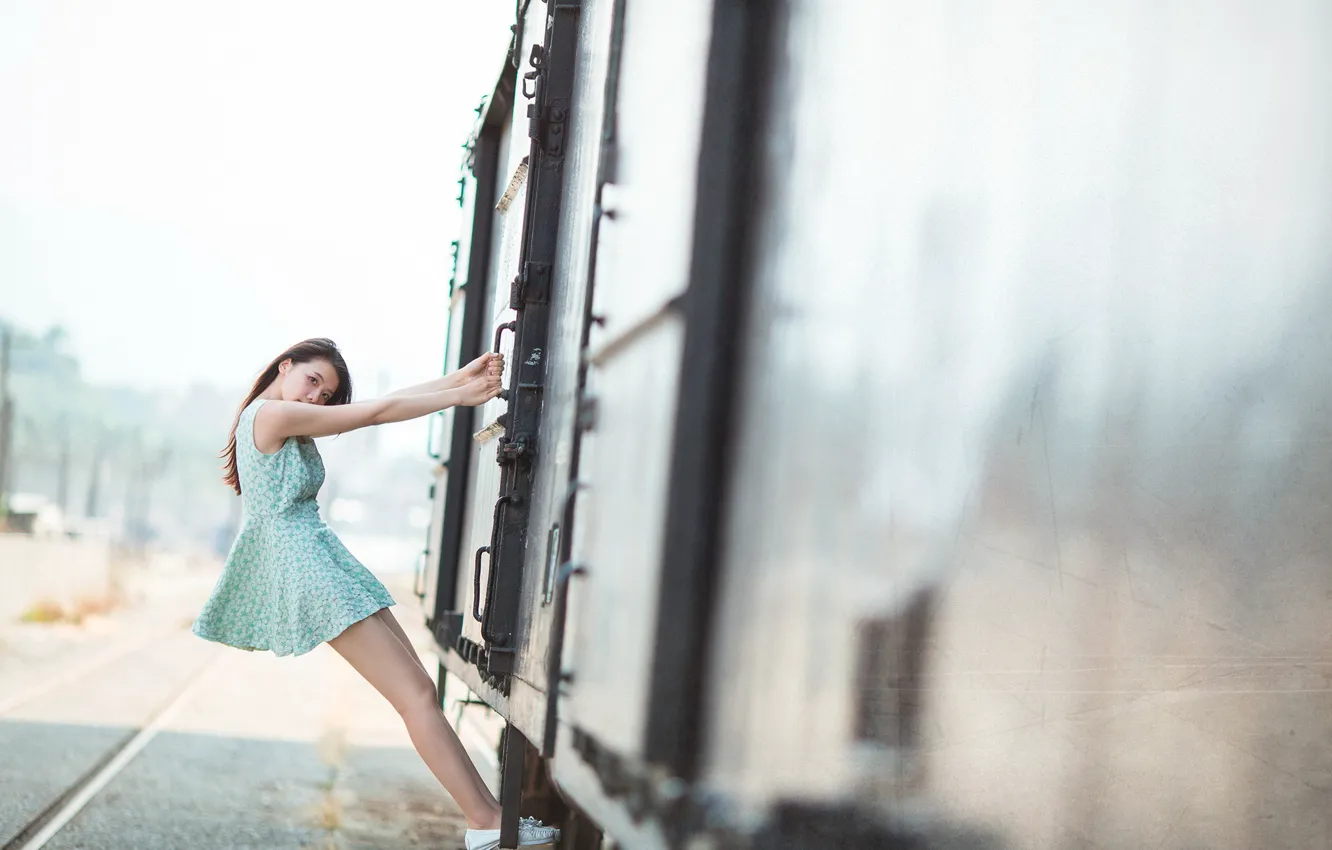 Photo wallpaper look, girl, cars