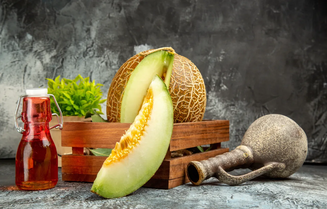 Photo wallpaper pitcher, box, slices, melon
