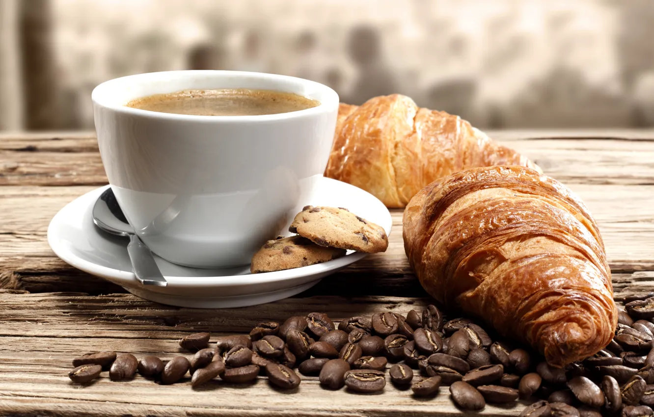 Photo wallpaper coffee, cookies, coffee beans, coffee, croissant, biscuits, coffee beans, growing
