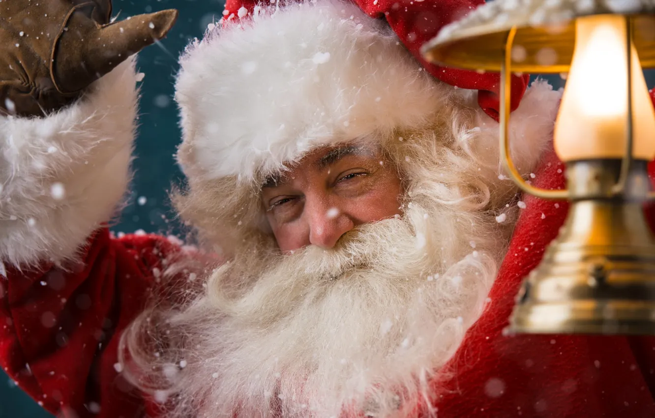 Photo wallpaper new year, Christmas, lights, fur, beard, Santa Claus, Santa Claus, Christmas