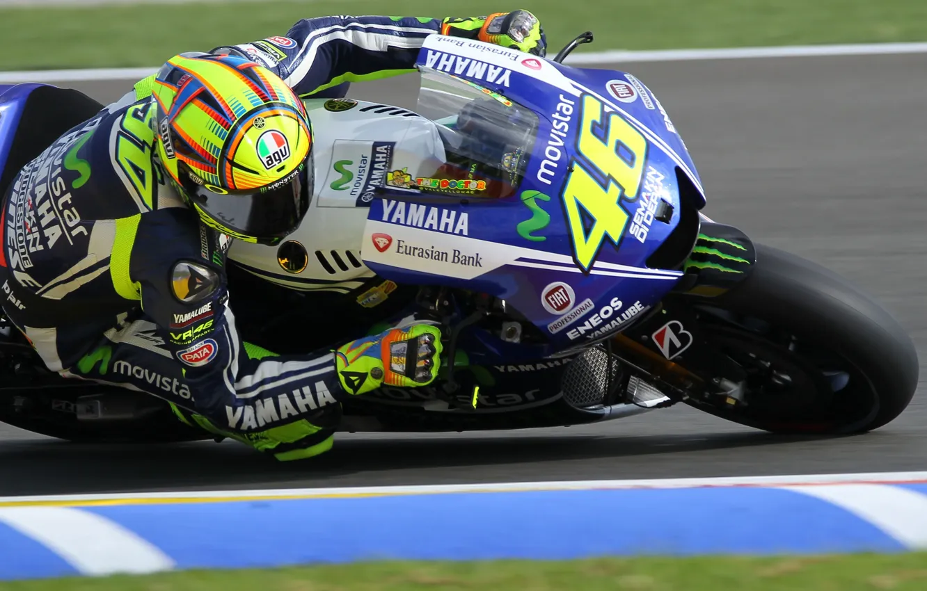 Photo wallpaper motorcycle, Yamaha, moto, MotoGP, Rossi, race, the curb
