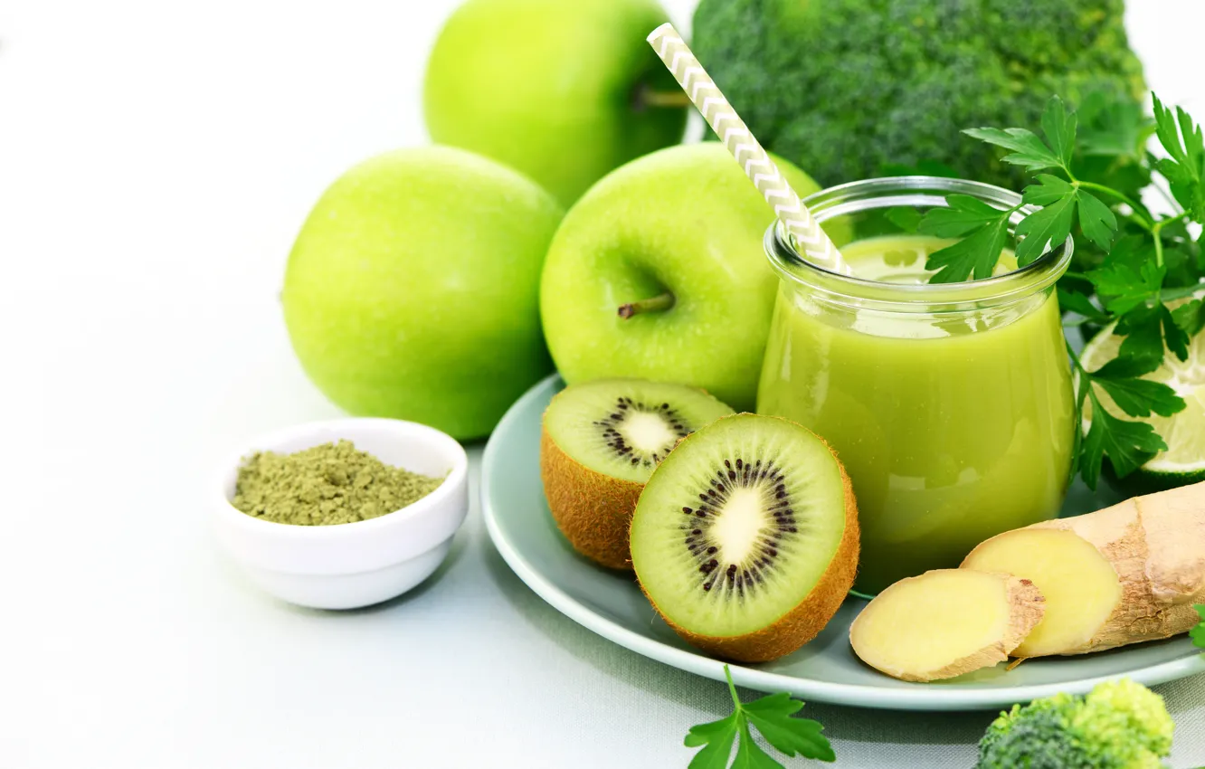 Photo wallpaper kiwi, drink, vegetables, fresh, ginger, smoothies, aboki