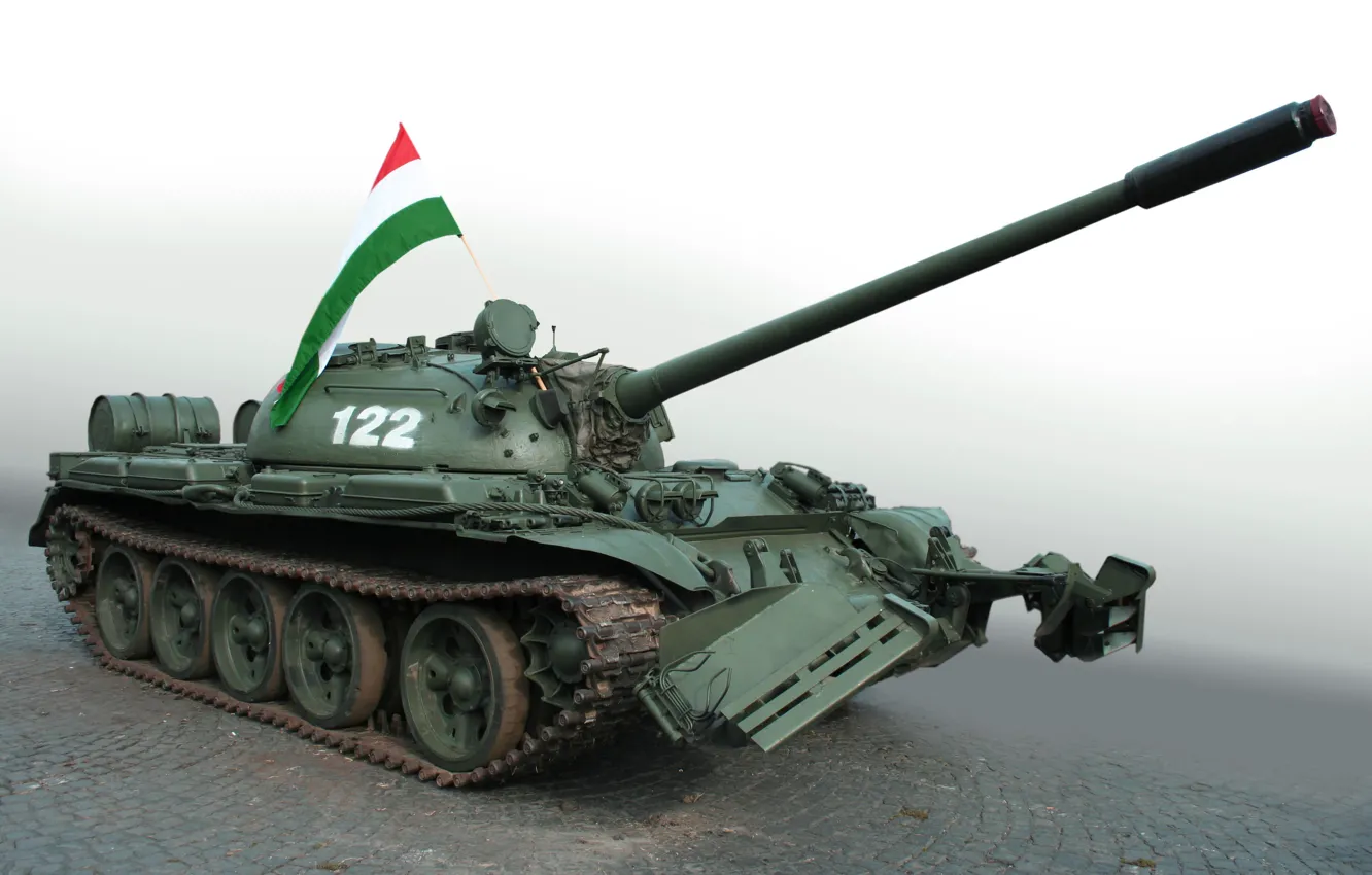Photo wallpaper green, flag, tank, t-54