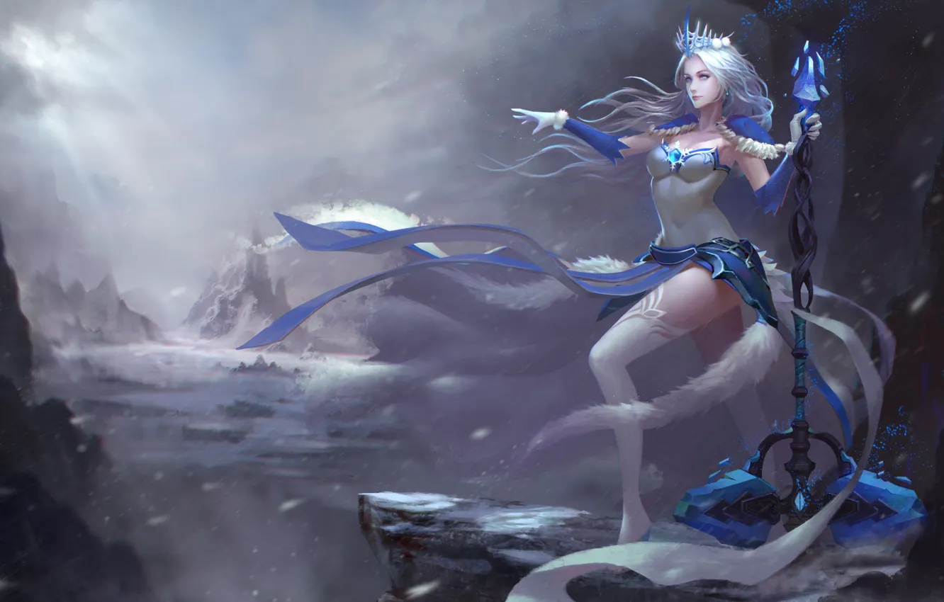 Photo wallpaper winter, girl, magic, hon, Heroes of Newerth, Demented Shaman, Winter Shaman