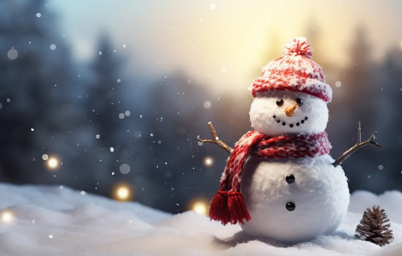 Photo wallpaper winter, snow, Christmas, New year, snowman, Christmas, winter, snow