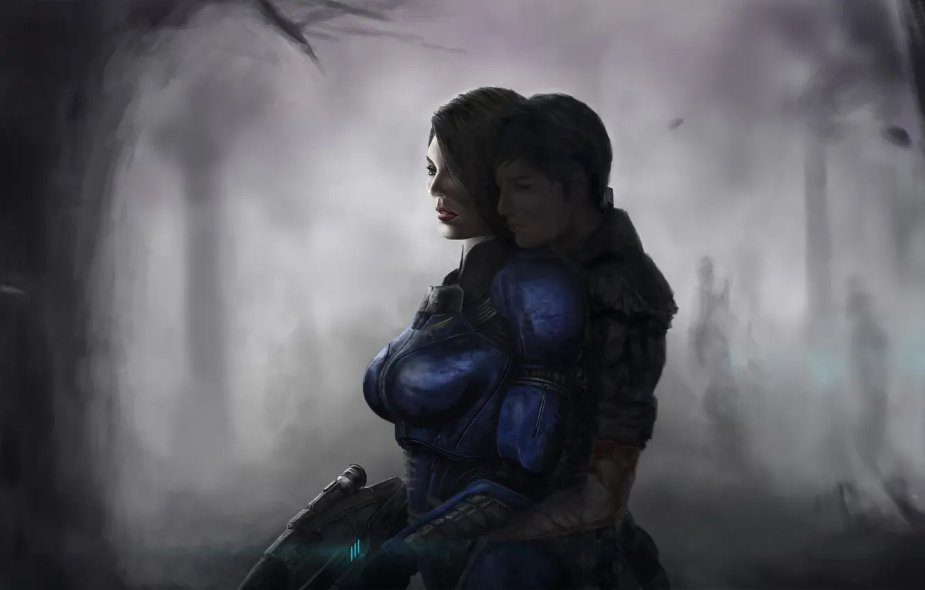 Photo wallpaper girl, weapons, fiction, blood, art, armor, mass effect, Ashley