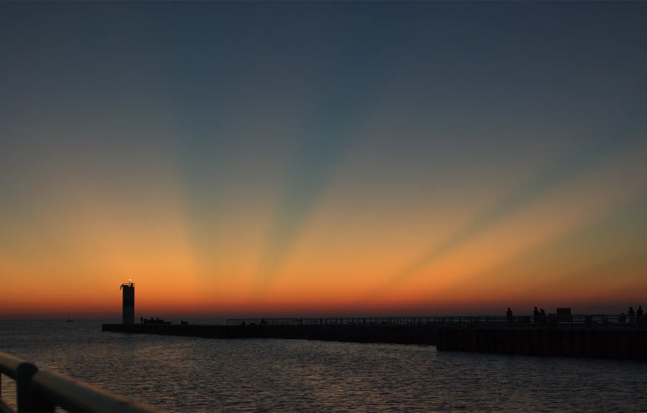 Photo wallpaper sea, landscape, sunset, nature, the evening, pier, pierce