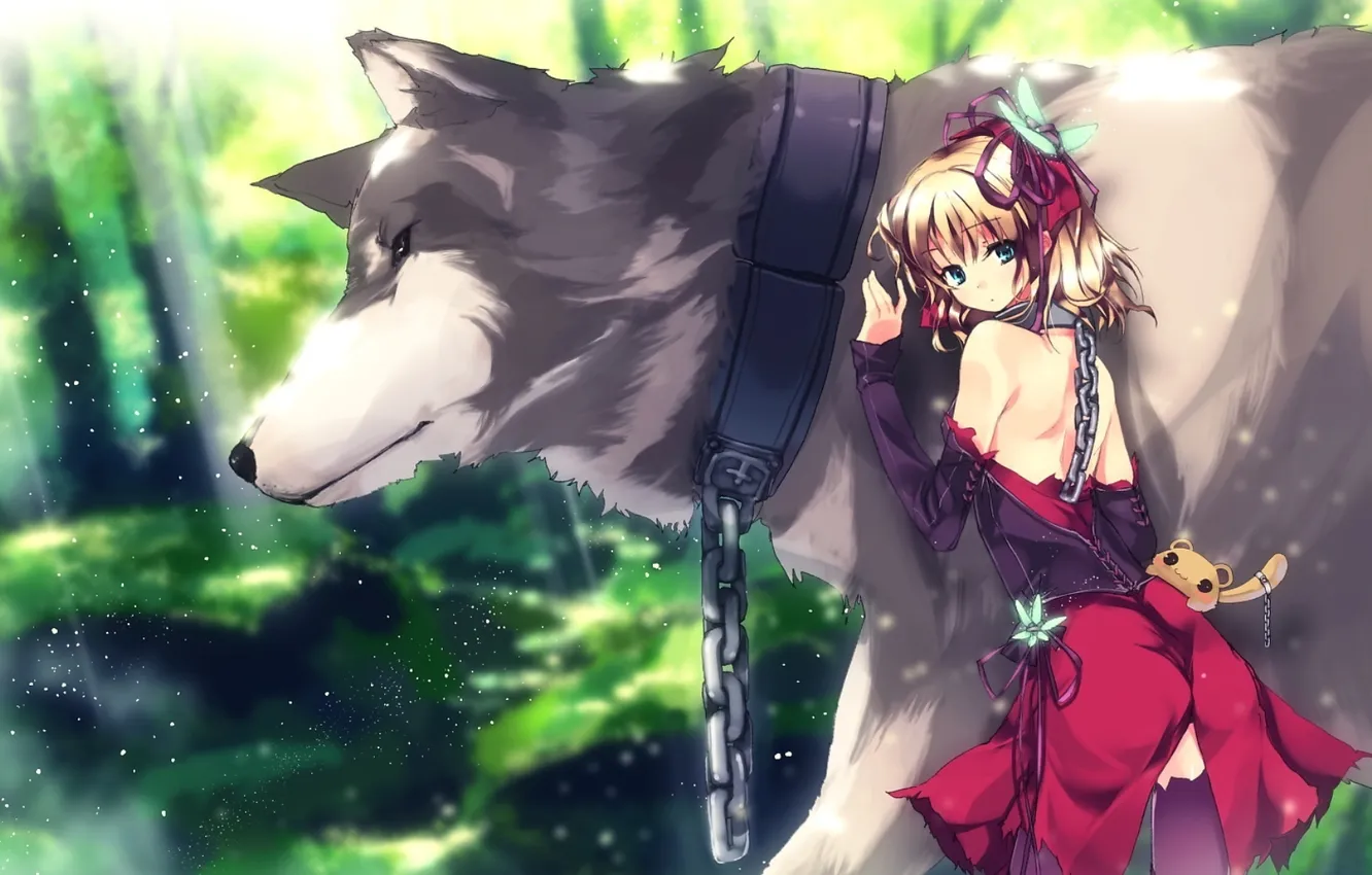 Photo wallpaper wolf, chain, girl, wolf