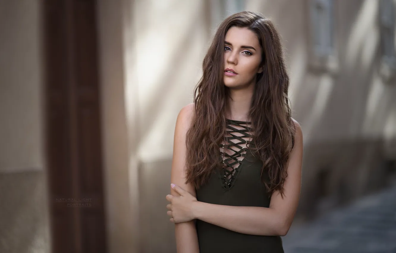 Photo wallpaper look, pose, background, street, model, portrait, makeup, dress