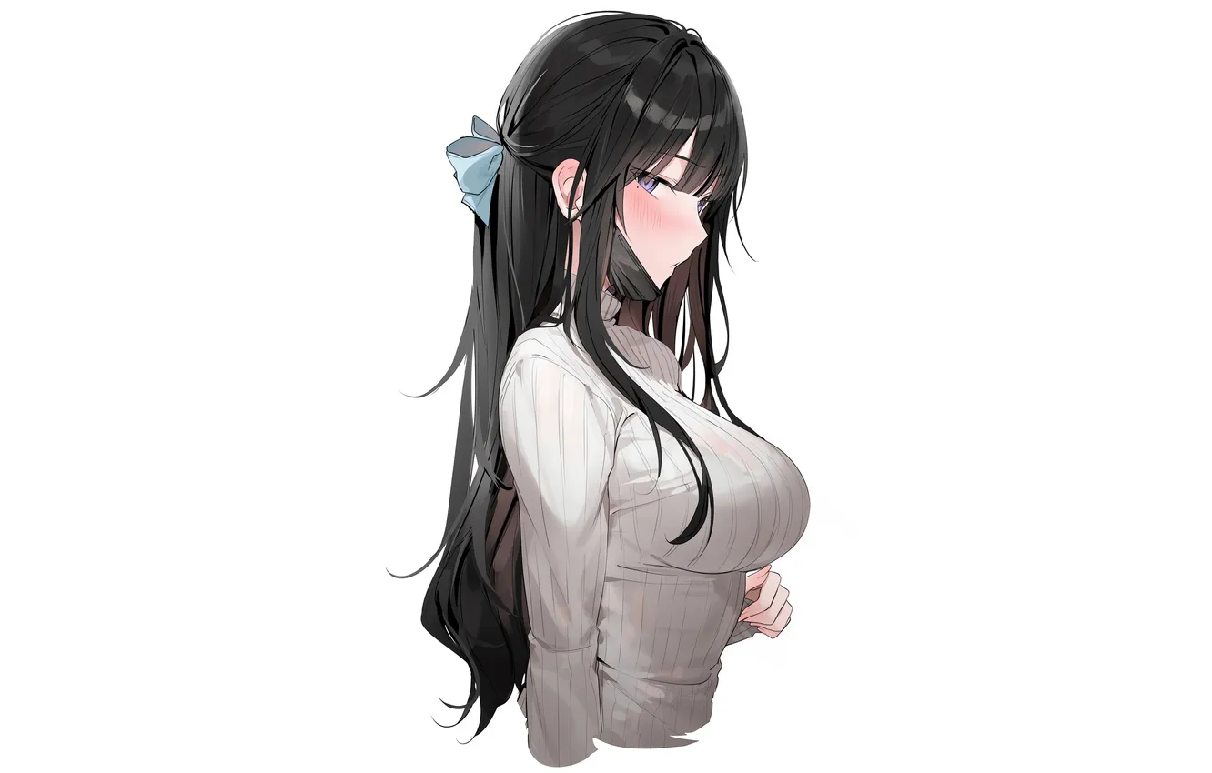 Photo wallpaper girl, long hair, boobs, anime, beautiful, purple eyes, pretty, breasts