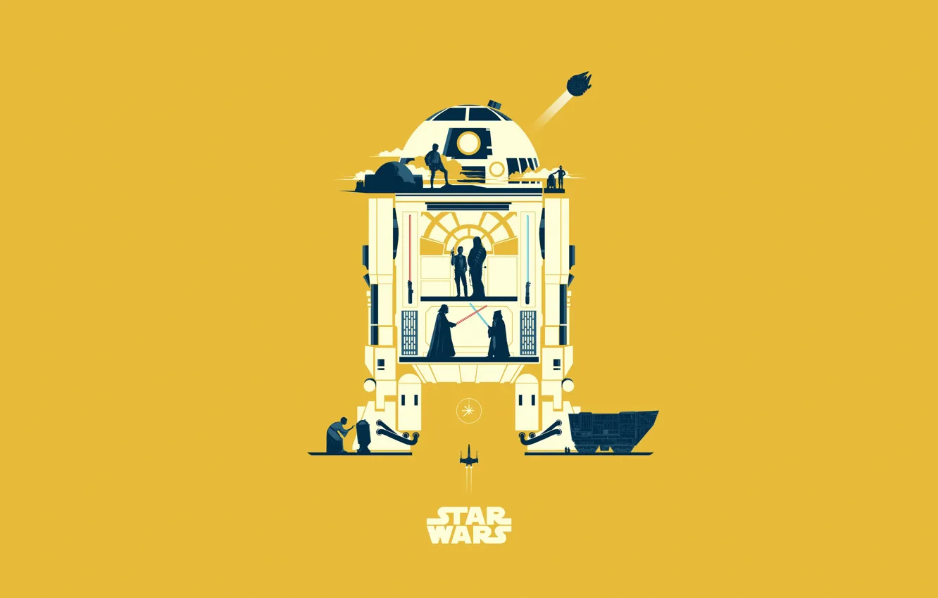 Photo wallpaper Minimalism, Star Wars, Star wars, Art, Art, Fiction, Fiction, R2-D2