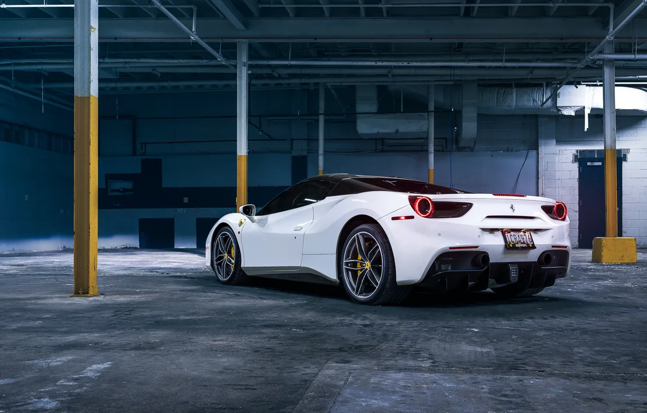 Photo wallpaper white, sports car, rear view, Ferrari 488