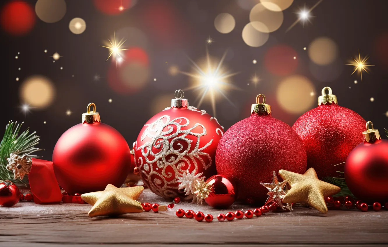 Photo wallpaper background, balls, new year, Christmas, red, Christmas, balls, background