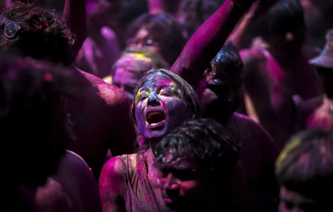 Photo wallpaper joy, face, paint, Holi Festival