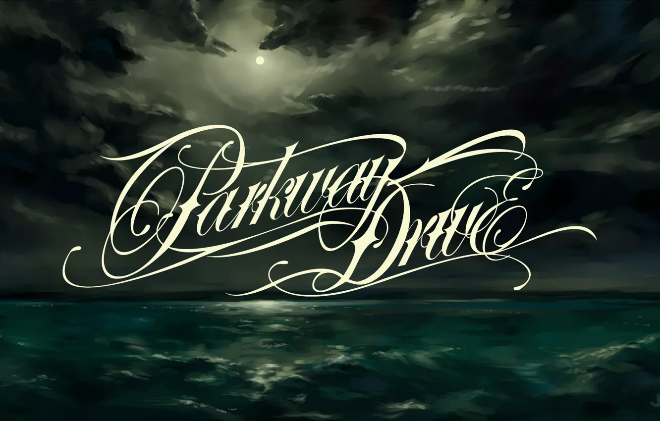 Photo wallpaper sea, night, the inscription, figure, logo, logo, band, metalcore