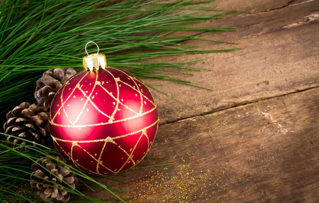 Photo wallpaper ball, New Year, Christmas, wood, merry christmas, decoration, xmas, fir tree