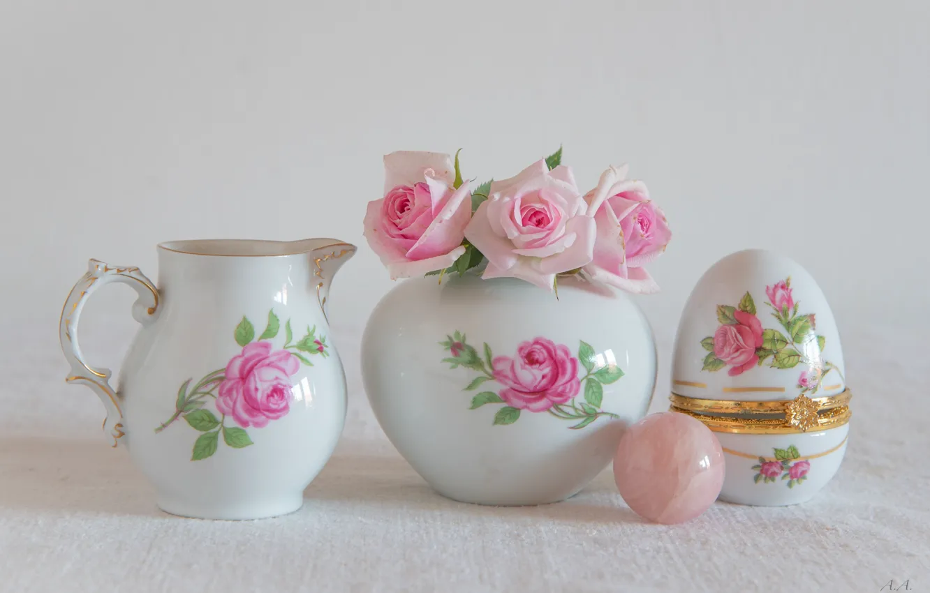 Photo wallpaper flowers, background, roses, buds, set