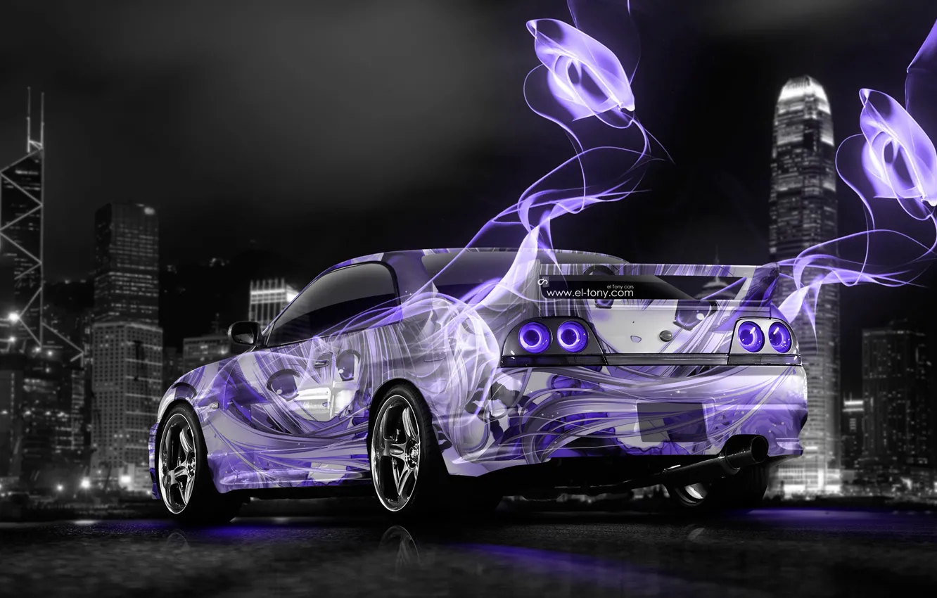 Photo wallpaper purple, night, city, the city, Wallpaper, photoshop, colors, neon