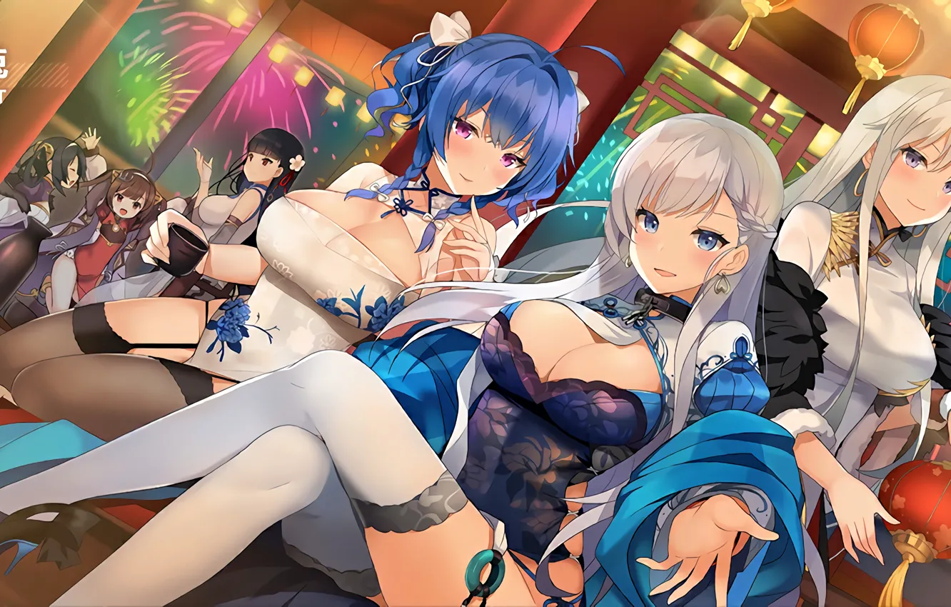 Photo wallpaper girl, sexy, cleavage, Enterprise, thighhighs, long hair, dress, boobs