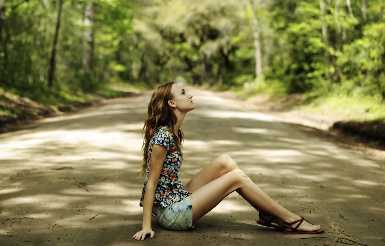 Photo wallpaper road, girl, background