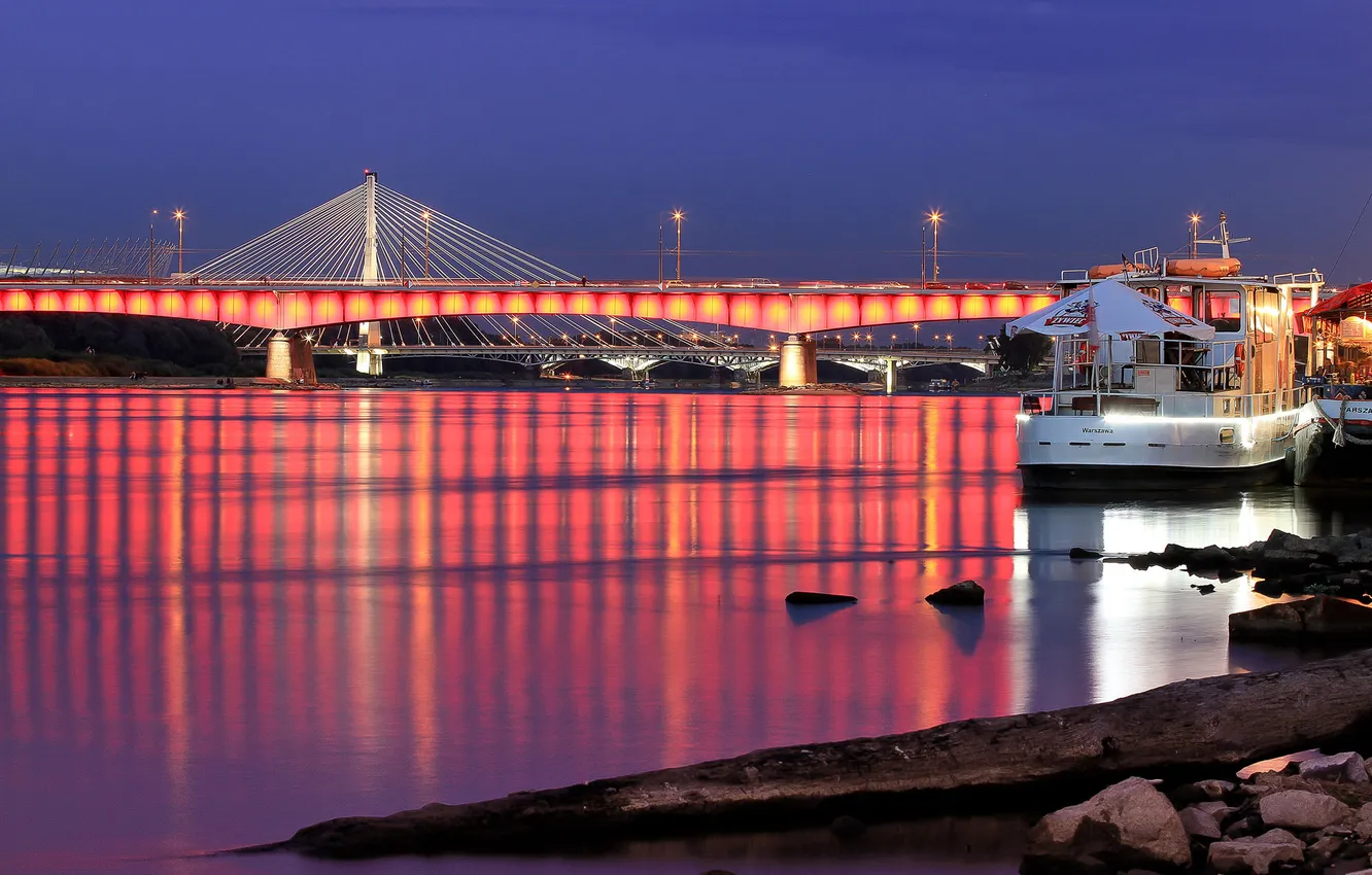 Photo wallpaper sunset, bridge, the city, the evening, Warsaw, Augie