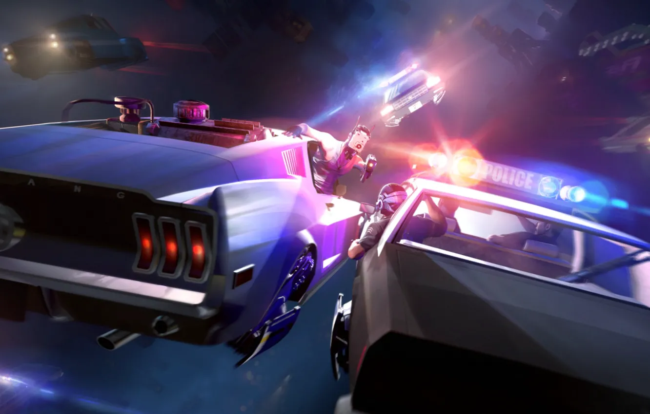 Photo wallpaper fiction, police, chase, mustang, art, future