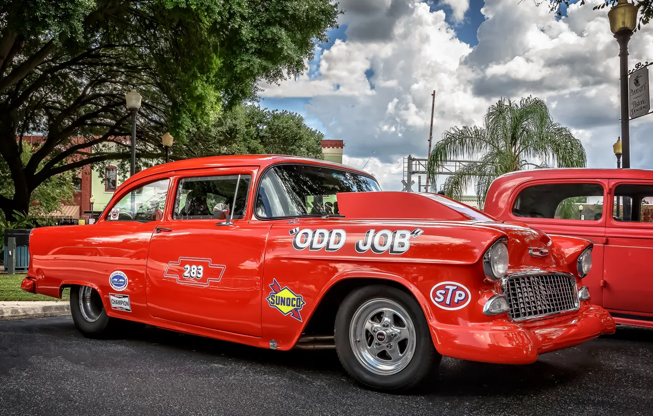 Photo wallpaper red, retro, Chevrolet, Bel Air, Chevrolet Bel Air