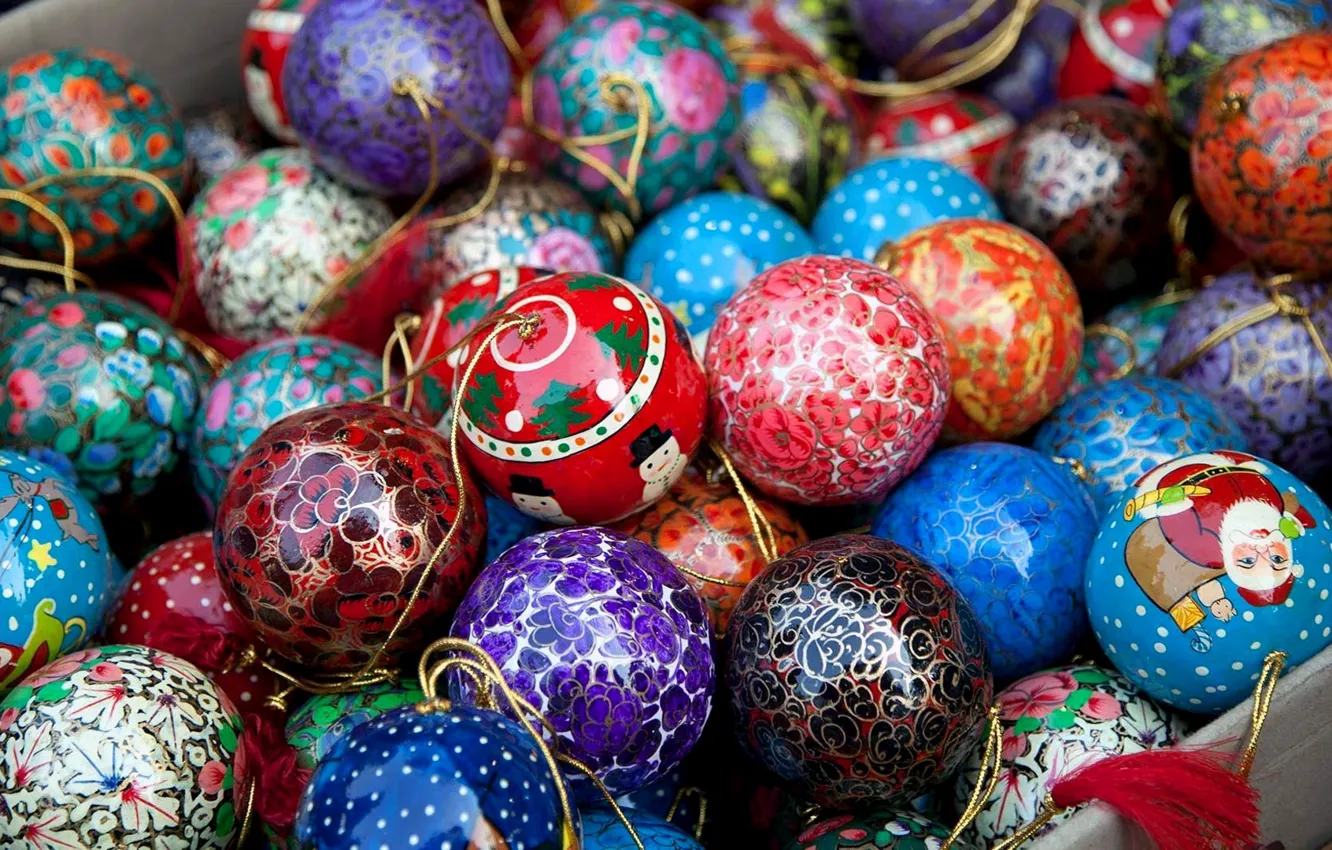 Photo wallpaper colorful, Christmas, balls, color, New Year, Christmas decorations, Christmas ornaments