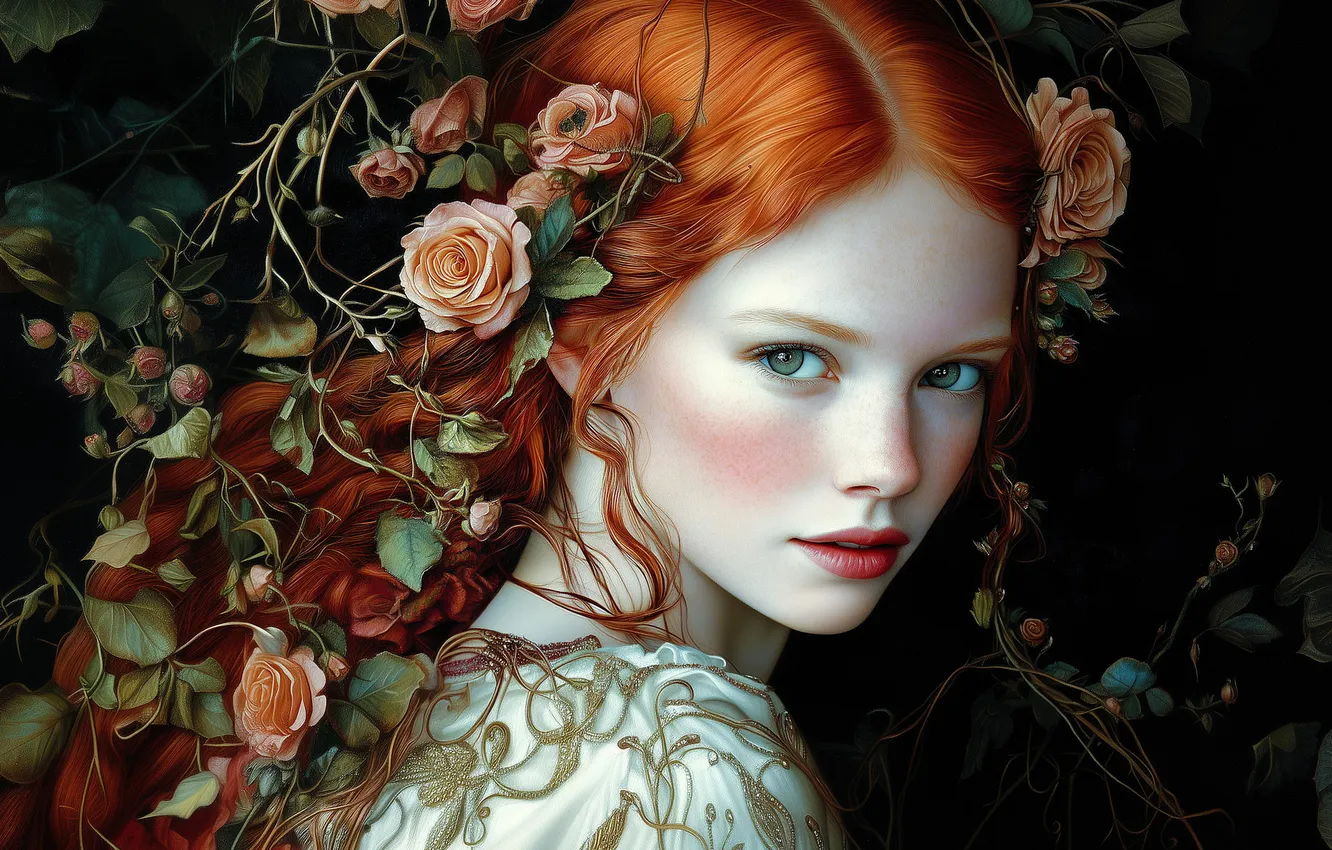 Photo wallpaper neural network, pose, look, girl, AI art, face