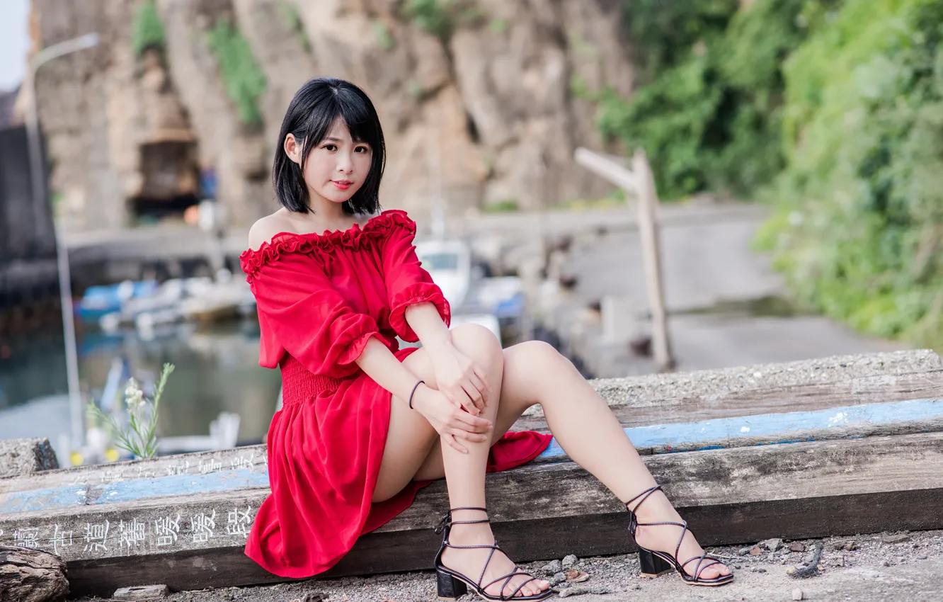 Photo wallpaper look, landscape, pose, model, portrait, makeup, figure, dress