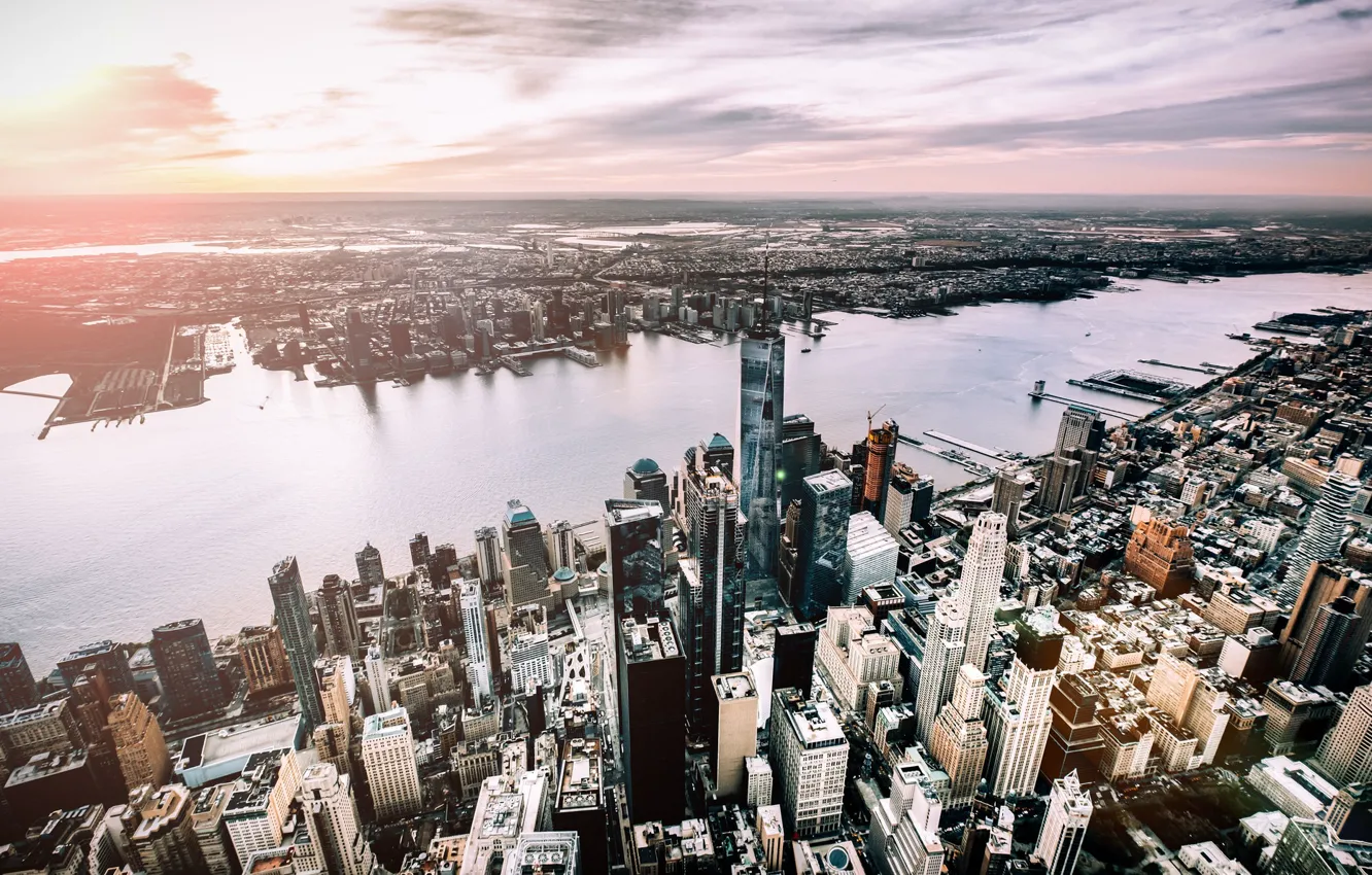 Photo wallpaper sunset, the city, New York