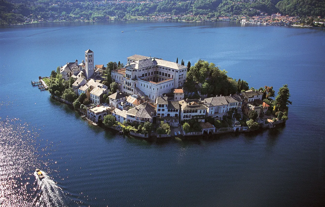 Photo wallpaper the city, lake, island, Italy, Giulio, lake Orta, Isola