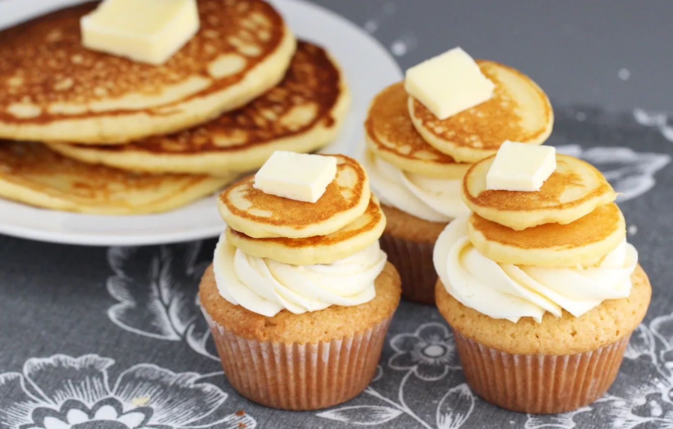 Photo wallpaper cream, muffins, pancake