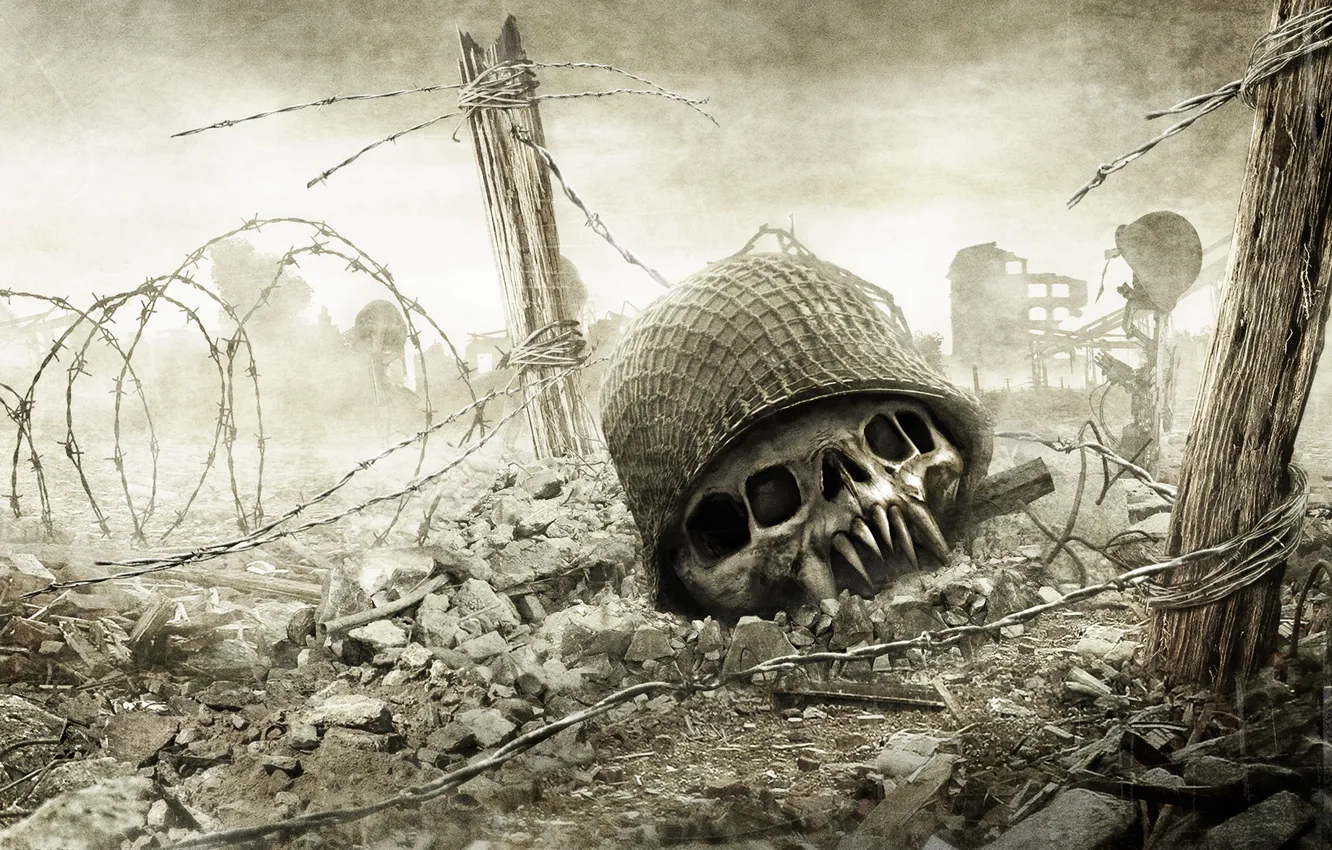 Photo wallpaper death, war, skull, the fence, Resistance