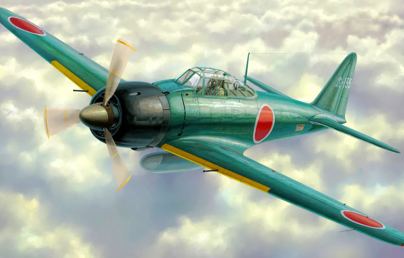 Photo wallpaper ww2, painting, fighter, airplane, a6m zero, war, art