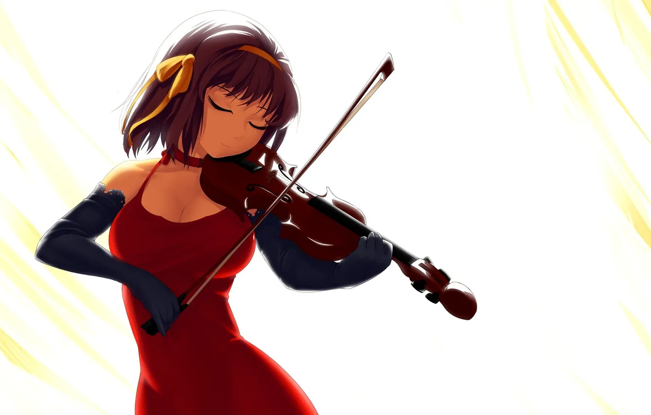 Photo wallpaper girl, violin, art, gloves, suzumiya haruhi no yuutsu, musical instrument, arantheus, Haruhi Suzumiya