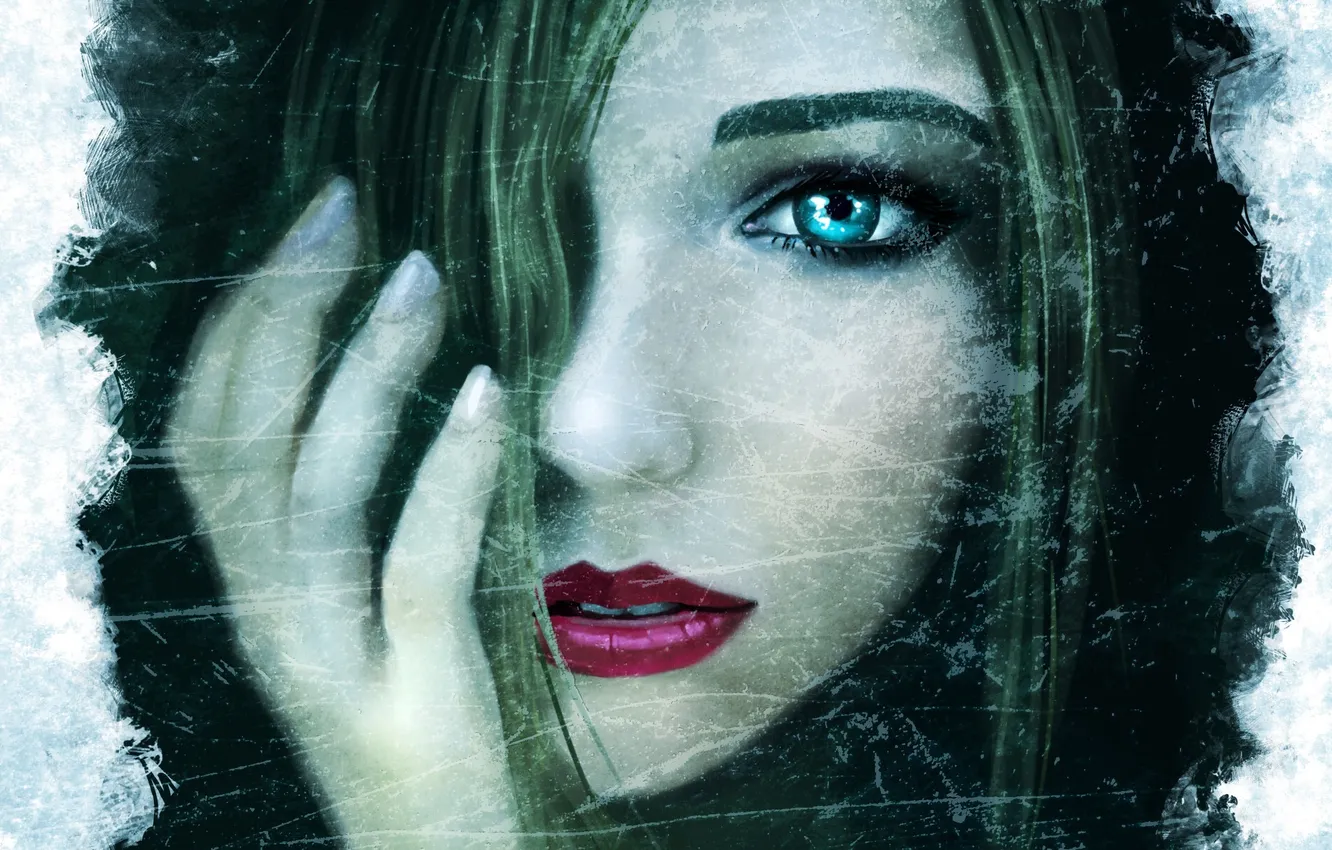 Photo wallpaper girl, face, figure, hands, art, lips, Climbing